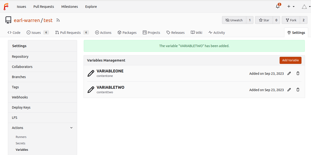 variables list